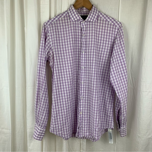 Massimo Dutti Men’s 100% Cotton Purple & White‎ Check Shirt Size 40/15 3/4